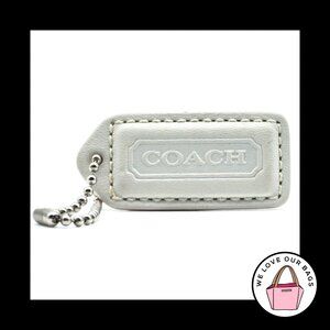 2" VINTAGE COACH White & Natural Leather Nickel Fob Bag Charm Keychain Hang Tag
